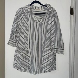 Soft Surroundings Black and White Striped‎ Pocket Tunic Shirt  PL